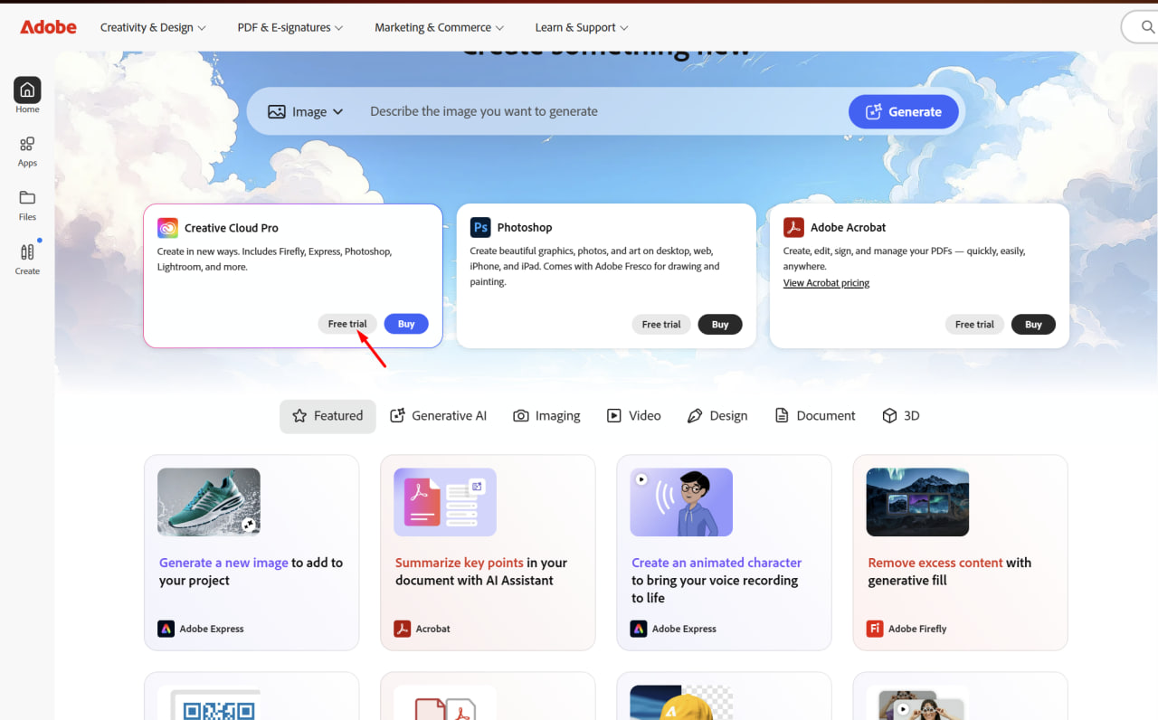 Choose Creative Cloud Free Trial